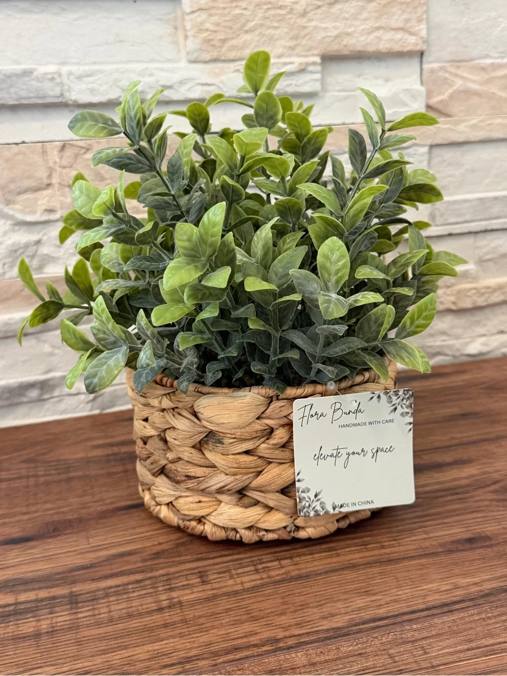 🆕 Handmade Woven Basket with Green Faux Plant - Home Accents!